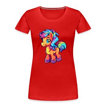 Ponny Aquarelle Colorée Dessin Animé Kawaii Animal - T-shirt bio Premium Femme - rouge - Devant - Mia (176cm)