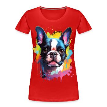 bunter Boston Terrier - bunte Hunde - Frauen Premium Bio T-Shirt - Rot - Vorne - Mia (176cm)