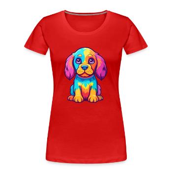 Chien Aquarelle Colorée Dessin Animé Kawaii Animal - T-shirt bio Premium Femme - rouge - Devant - Mia (176cm)