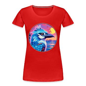 Blue Jay Colorful Watercolor Cartoon Kawaii Animal - Women's Premium Organic T-Shirt - red - Front - Mia (176cm)