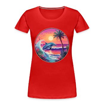 Dolphin Colorful Watercolor Cartoon Kawaii Animal - Women's Premium Organic T-Shirt - red - Front - Mia (176cm)