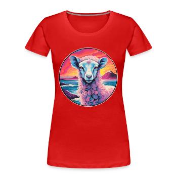 Mouton Aquarelle Colorée Dessin Animé Kawaii Animal - T-shirt bio Premium Femme - rouge - Devant - Mia (176cm)