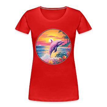 Dolphin Colorful Watercolor Cartoon Kawaii Animal - Women's Premium Organic T-Shirt - red - Front - Mia (176cm)