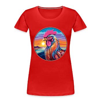 Coq coloré aquarelle dessin animé Kawaii Animal - T-shirt bio Premium Femme - rouge - Devant - Mia (176cm)