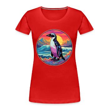Penguin Colorful Watercolor Cartoon Kawaii Animal - Women's Premium Organic T-Shirt - red - Front - Mia (176cm)
