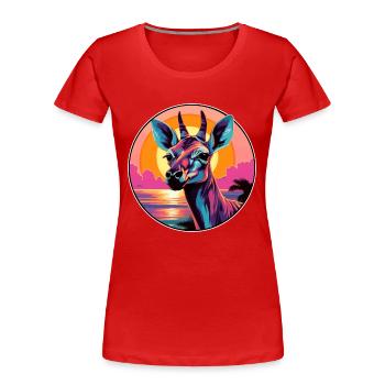 Okapi Aquarelle Colorée Dessin Animé Kawaii Animal - T-shirt bio Premium Femme - rouge - Devant - Mia (176cm)