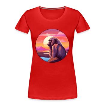 Babouin Aquarelle Colorée Dessin Animé Kawaii Animal - T-shirt bio Premium Femme - rouge - Devant - Mia (176cm)