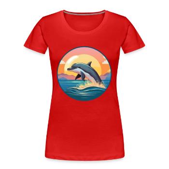 Dolphin Colorful Watercolor Cartoon Kawaii Animal - Women's Premium Organic T-Shirt - red - Front - Mia (176cm)