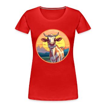 Vache Aquarelle Colorée Dessin Animé Kawaii Animal - T-shirt bio Premium Femme - rouge - Devant - Mia (176cm)