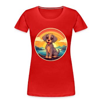 Chien Aquarelle Colorée Dessin Animé Kawaii Animal - T-shirt bio Premium Femme - rouge - Devant - Mia (176cm)