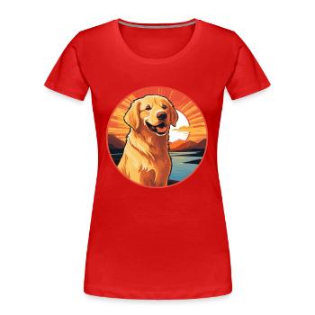 Golden Retriever Hund Bunte Aquarell-Karikatur - Frauen Premium Bio T-Shirt - Rot - Vorne - Mia (176cm)