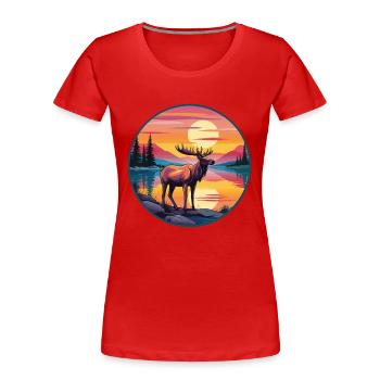 Moose Colorful Watercolor Cartoon Kawaii Animal - Women's Premium Organic T-Shirt - red - Front - Mia (176cm)