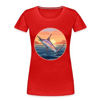 Schwertfisch Bunte Aquarell-Karikatur Kawaii Haustier - Frauen Premium Bio T-Shirt - Rot - Vorne - Mia (176cm)