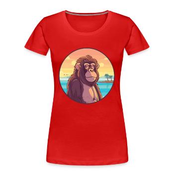 Babouin aquarelle dessin animé Kawaii Clipart Animal - T-shirt bio Premium Femme - rouge - Devant - Mia (176cm)