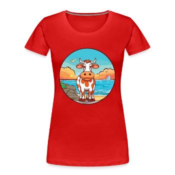 Vache aquarelle dessin animé kawaii clipart animal - T-shirt bio Premium Femme - rouge - Devant - Mia (176cm)