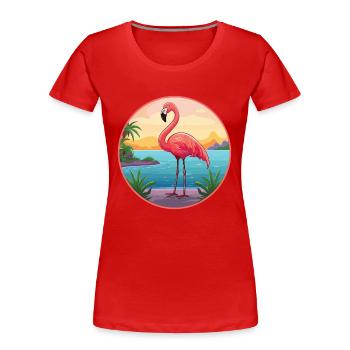 Flamant rose aquarelle dessin animé Kawaii Clipart Animal - T-shirt bio Premium Femme - rouge - Devant - Mia (176cm)