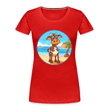 Vache aquarelle dessin animé kawaii clipart animal - T-shirt bio Premium Femme - rouge - Devant - Mia (176cm)