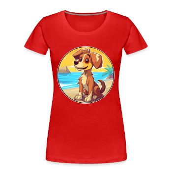 Chien aquarelle dessin animé Kawaii Clipart Animal - T-shirt bio Premium Femme - rouge - Devant - Mia (176cm)