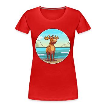 Moose Watercolor Cartoon Kawaii Clipart Animal - Women's Premium Organic T-Shirt - red - Front - Mia (176cm)