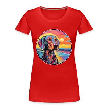 Auvergne Pointing Dog Breed Colorful Cartoon Water - Women's Premium Organic T-Shirt - red - Front - Mia (176cm)