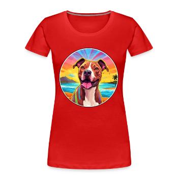 American Pitbull Terrier Dog Breed Colorful Cartoo - Women's Premium Organic T-Shirt - red - Front - Mia (176cm)