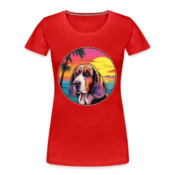 Basset Hund Hund Rasse Bunte Karikatur Aquarell - Frauen Premium Bio T-Shirt - Rot - Vorne - Mia (176cm)