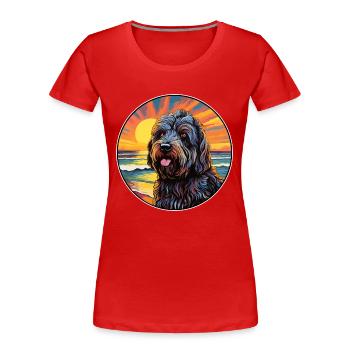 Schwarzer russischer Terrier Hunderasse Bunte Karikatur W - Frauen Premium Bio T-Shirt - Rot - Vorne - Mia (176cm)