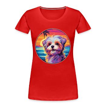 Bichon Yorkie Hunderasse Bunte Karikatur Watercolo - Frauen Premium Bio T-Shirt - Rot - Vorne - Mia (176cm)