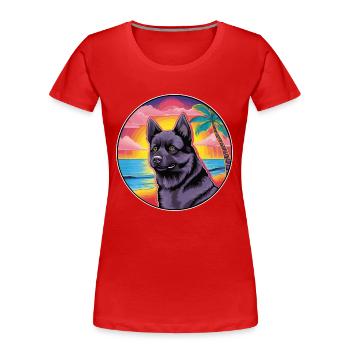 Black Norwegian Elkhound Dog Breed Colorful Cartoo - Women's Premium Organic T-Shirt - red - Front - Mia (176cm)