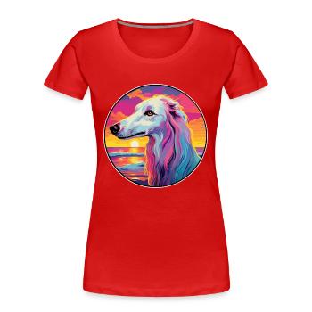 Barsoi Hund Rasse Bunte Karikatur Aquarell - Frauen Premium Bio T-Shirt - Rot - Vorne - Mia (176cm)