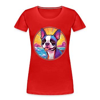 Boston Terrier Hunderasse Bunte Karikatur Watercol - Frauen Premium Bio T-Shirt - Rot - Vorne - Mia (176cm)