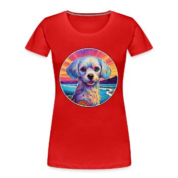 Chinese Imperial Dog Breed Colorful Cartoon Waterc - Women's Premium Organic T-Shirt - red - Front - Mia (176cm)