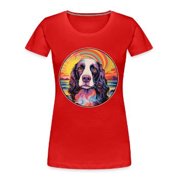 English Springer Spaniel Dog Breed Colorful Cartoo - Women's Premium Organic T-Shirt - red - Front - Mia (176cm)
