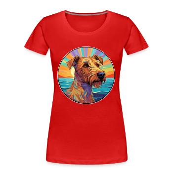 Irish Terrier Dog Breed Colorful Cartoon Watercolo - Women's Premium Organic T-Shirt - red - Front - Mia (176cm)