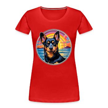 Lancashire Heeler Hund Rasse Bunte Karikatur Wasser - Frauen Premium Bio T-Shirt - Rot - Vorne - Mia (176cm)