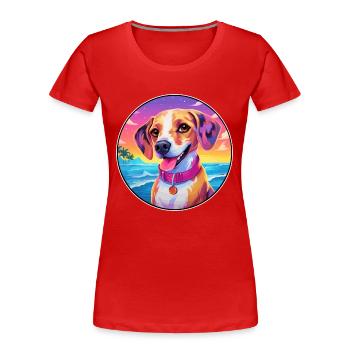Magyar Agar Dog Breed Colorful Cartoon Watercolor - Women's Premium Organic T-Shirt - red - Front - Mia (176cm)
