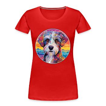 Picardie Schäferhund Hund Rasse Bunte Karikatur Wasserc - Frauen Premium Bio T-Shirt - Rot - Vorne - Mia (176cm)