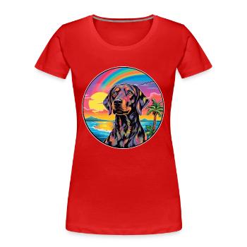 Plott Hund Hund Rasse bunte Karikatur Aquarell - Frauen Premium Bio T-Shirt - Rot - Vorne - Mia (176cm)
