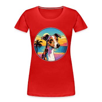 Glatter Foxterrier Hunderasse Bunte Karikatur Wate - Frauen Premium Bio T-Shirt - Rot - Vorne - Mia (176cm)