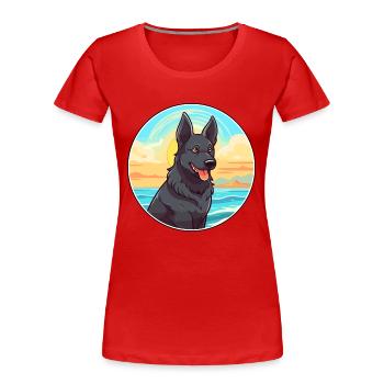 Schwarzer norwegischer Elchhund Hunderasse Cartoon Kawaii - Frauen Premium Bio T-Shirt - Rot - Vorne - Mia (176cm)