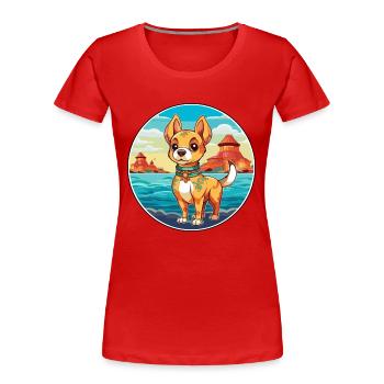 Chinese Imperial Dog Breed Cartoon Kawaii Clipart - Women's Premium Organic T-Shirt - red - Front - Mia (176cm)