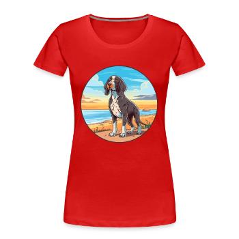Frisian Pointing Dog Breed Cartoon Kawaii Clipart - Women's Premium Organic T-Shirt - red - Front - Mia (176cm)