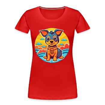 Middle Asian Ovtcharka Dog Breed Cartoon Kawaii - Women's Premium Organic T-Shirt - red - Front - Mia (176cm)