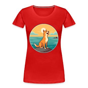Nouvelle-Guinée Chien Chanteur Race Cartoon Kawaii Chien - T-shirt bio Premium Femme - rouge - Devant - Mia (176cm)