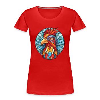 Coq aquarelle colorée illustration animale - T-shirt bio Premium Femme - rouge - Devant - Mia (176cm)