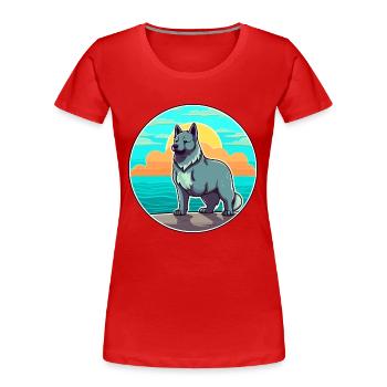 Norwegian Elkhound Dog Breed Cartoon Kawaii Dog - Women's Premium Organic T-Shirt - red - Front - Mia (176cm)