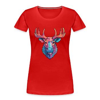 Moose Colorful Watercolor Cartoon Kawaii Animal - Women's Premium Organic T-Shirt - red - Front - Mia (176cm)