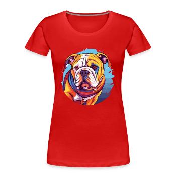 Bouledogue Aquarelle Colorée Dessin Animé Kawaii Animal - T-shirt bio Premium Femme - rouge - Devant - Mia (176cm)