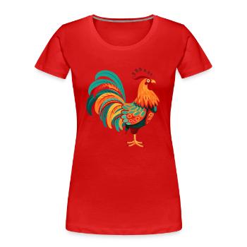 Coq Aquarelle colorée Cartoon Kawaii Animal - T-shirt bio Premium Femme - rouge - Devant - Mia (176cm)