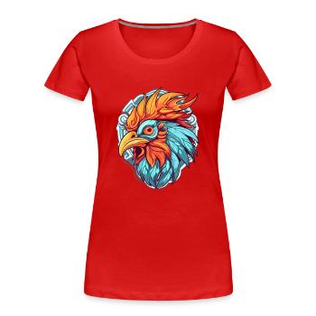 Coq Aquarelle colorée Cartoon Kawaii Animal - T-shirt bio Premium Femme - rouge - Devant - Mia (176cm)